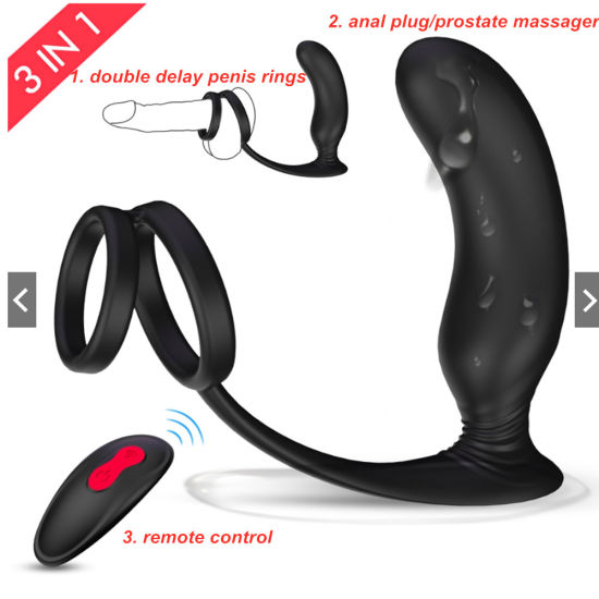 Male Anal Plug Prostate Massager Double Cock Penis Rings