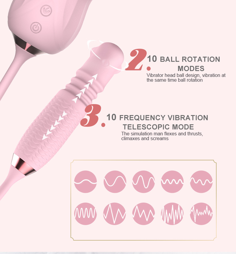 Rose tongue licking vibrator telescopic bead vibrator sex toys wholesale