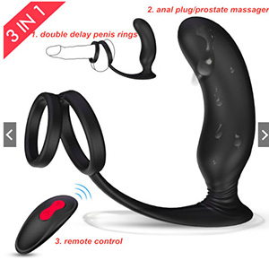 Male Anal Plug Prostate Massager Double Cock Penis Rings