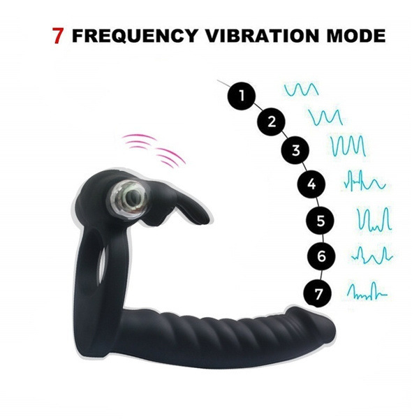 7-frequency vibration dual-hole ring rabbit delayed locking sperm ring masturbator