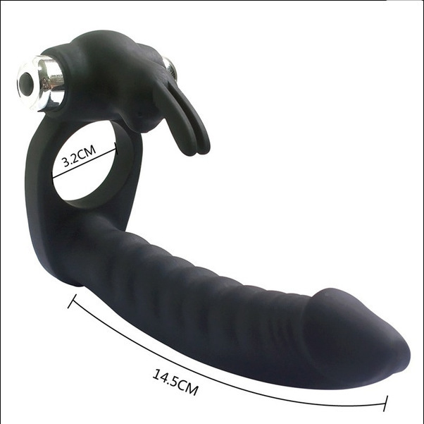 7-frequency vibration dual-hole ring rabbit delayed locking sperm ring masturbator