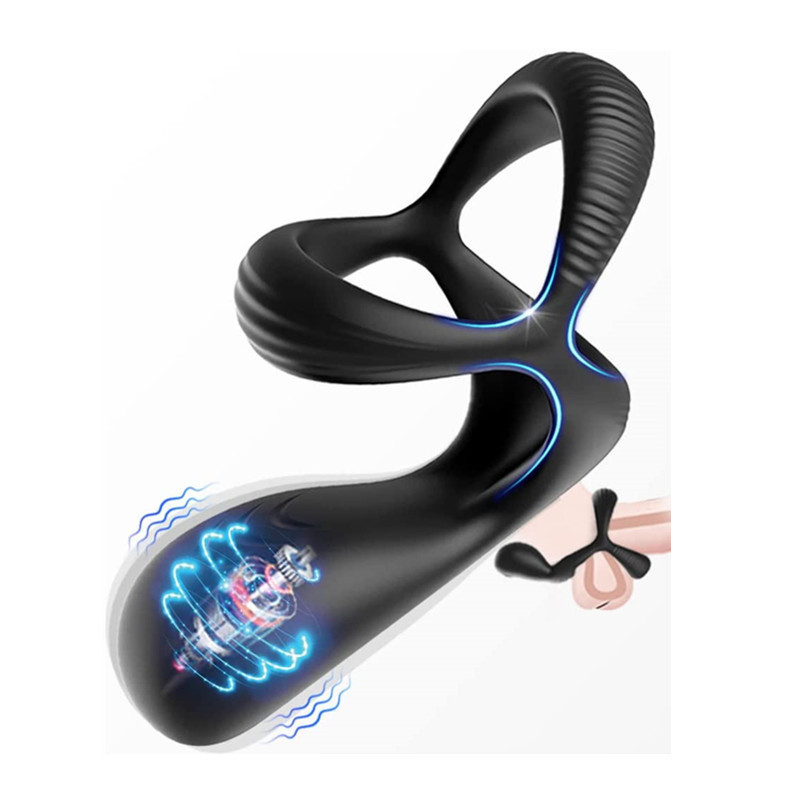 Male anus gel prostate massager silicone vibrating three-ring semen locking ring