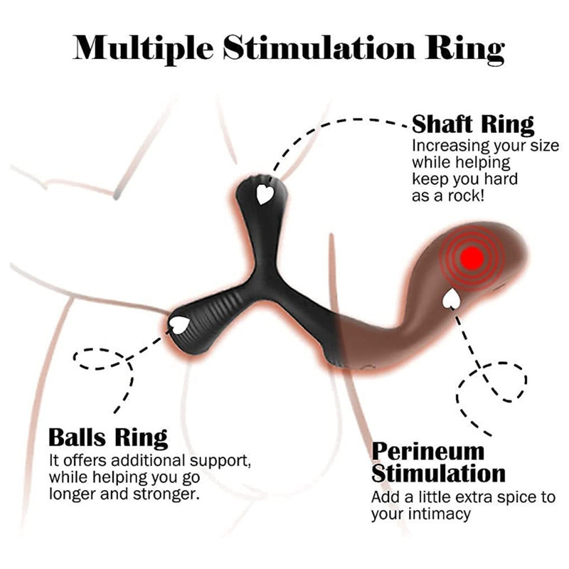 Male anus gel prostate massager silicone vibrating three-ring semen locking ring