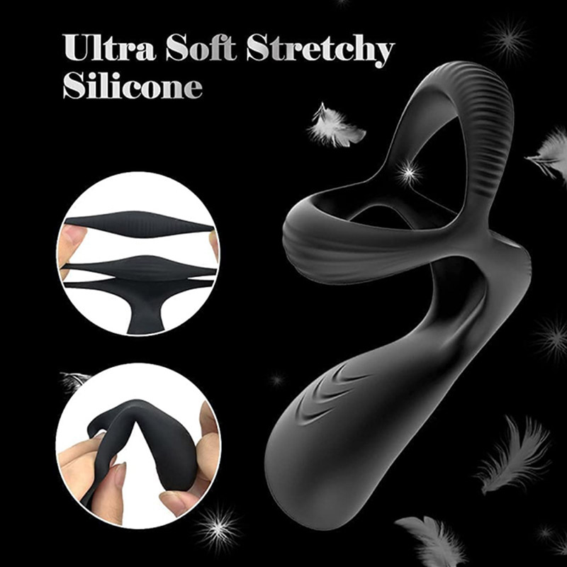 Male anus gel prostate massager silicone vibrating three-ring semen locking ring